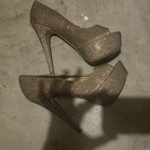 Glitter open toe heels